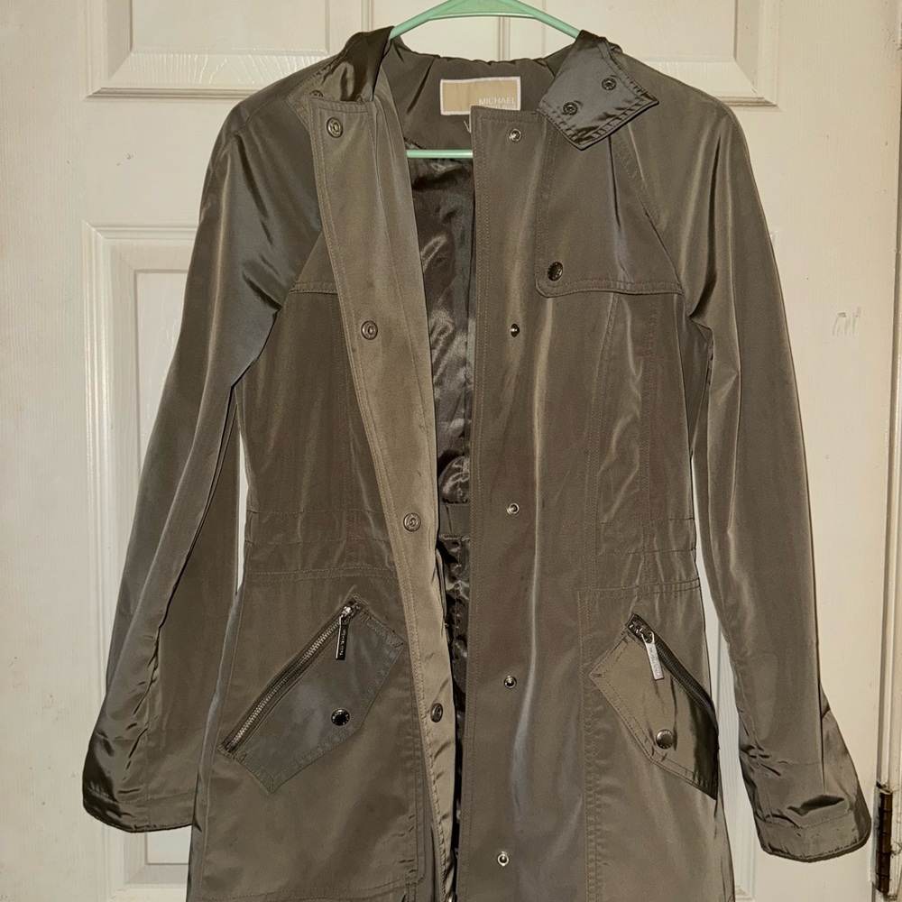 Women's size XS Olive green Michael Kors hooded rain jacket/ trenchcoat xsmall